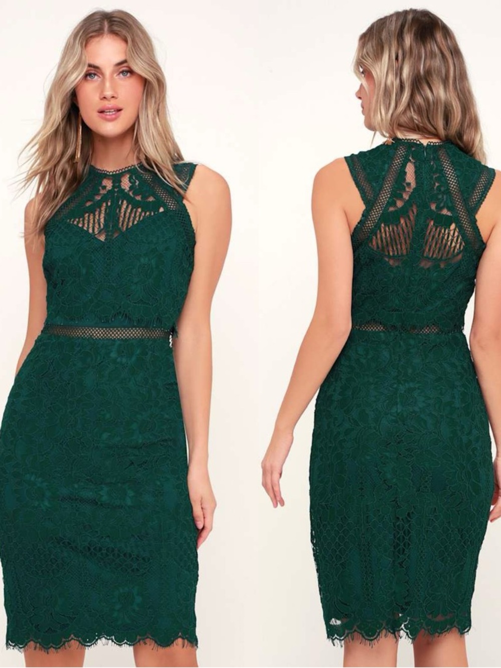 Lulus | Sweetness Forest Green Lace Midi Dress